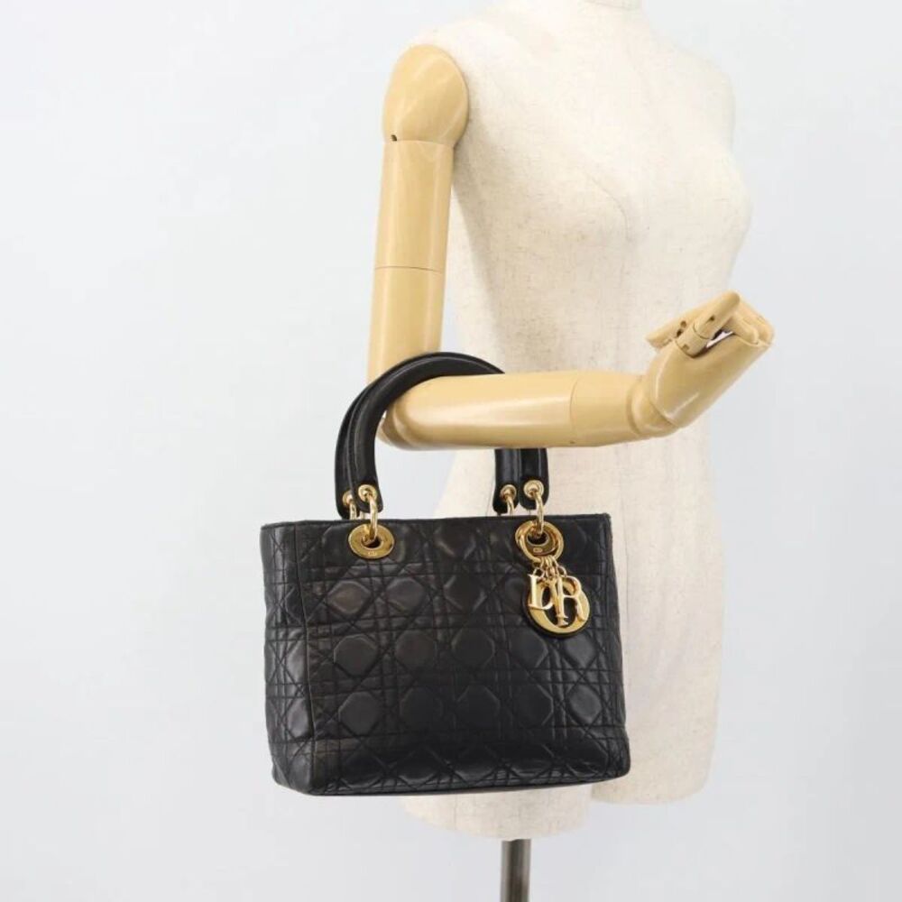 Christian Dior Vintage Lady Dior Cannage Quilt Lambskin Black Leather Handbag - Picture 14 of 16